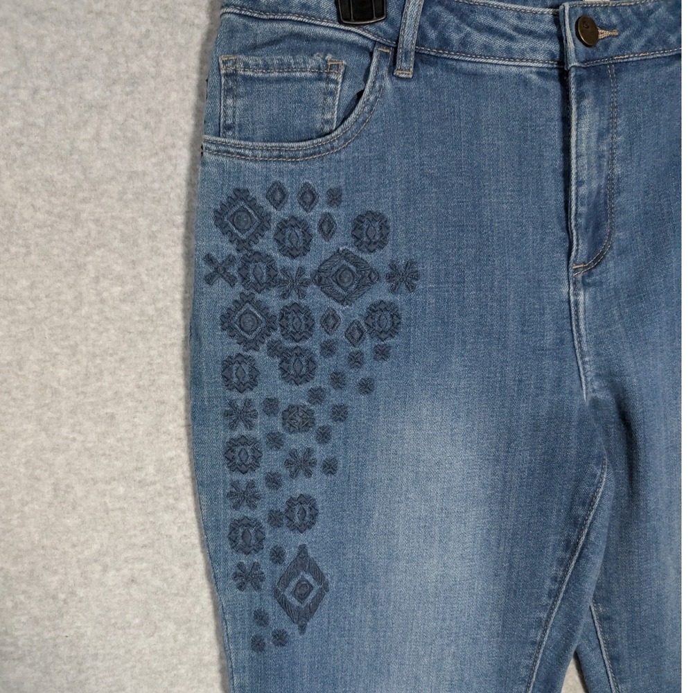LOGO Lori Goldstein Jeans Womens 12 Blue Embroidered Boho Denim Floral - Picture 6 of 9